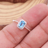 Blue Topaz Sterling Silver Ring Natural Sky Blue Gemstone with CZ Halo