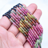 5 Layered Natural Multi Tourmaline Round Faceted Spiritual Healing Gemstone Beads Strand Necklace