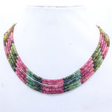 5 Layered Natural Multi Tourmaline Round Faceted Spiritual Healing Gemstone Beads Strand Necklace