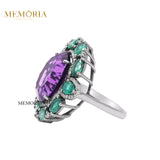 Natural Amethyst, Emerald Gemstone With Diamond 925 Sterling Silver Ring