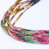 8 Line Natural Multi Tourmaline Round Faceted Spiritual Healing Gemstone Beads Strand Necklace