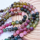 2 Line Natural Multi Tourmaline Ball Shaped Faceted Cut Spiritual Healing Gemstone Beads Strand Necklace