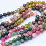 2 Line Natural Multi Tourmaline Ball Shaped Faceted Cut Spiritual Healing Gemstone Beads Strand Necklace