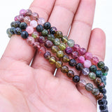 2 Line Natural Multi Tourmaline Ball Shaped Faceted Cut Spiritual Healing Gemstone Beads Strand Necklace