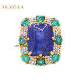 Natural Tanzanite, Emerald Gemstone With Diamond 925 Sterling Silver Ring