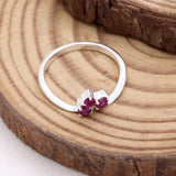 Ruby Sterling Silver Ring Natural Pink Gemstone Three Stone Cluster Design