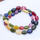 1  Line Natural Multi Tourmaline Oval Shaped Cabochon Cut Spiritual Healing Gemstone Beads Strand 925 Silver Necklace