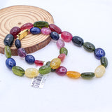 1  Line Natural Multi Tourmaline Oval Shaped Cabochon Cut Spiritual Healing Gemstone Beads Strand 925 Silver Necklace