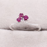 Ruby Sterling Silver Ring Natural Pink Gemstone Three Stone Cluster Design