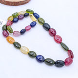 1  Line Natural Multi Tourmaline Oval Shaped Cabochon Cut Spiritual Healing Gemstone Beads Strand 925 Silver Necklace