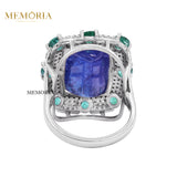 Natural Tanzanite, Emerald Gemstone With Diamond 925 Sterling Silver Ring