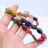 1  Line Natural Multi Tourmaline Oval Shaped Cabochon Cut Spiritual Healing Gemstone Beads Strand 925 Silver Necklace