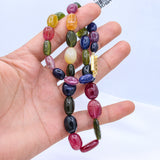 1  Line Natural Multi Tourmaline Oval Shaped Cabochon Cut Spiritual Healing Gemstone Beads Strand 925 Silver Necklace