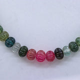 1  Line Natural High Quality Multi Tourmaline Melon Shaped Spiritual Healing Carving Gemstone Beads Strand 925 Silver Necklace