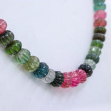 1  Line Natural High Quality Multi Tourmaline Melon Shaped Spiritual Healing Carving Gemstone Beads Strand 925 Silver Necklace