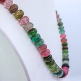 1  Line Natural High Quality Multi Tourmaline Melon Shaped Spiritual Healing Carving Gemstone Beads Strand 925 Silver Necklace