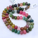 1  Line Natural High Quality Multi Tourmaline Melon Shaped Spiritual Healing Carving Gemstone Beads Strand 925 Silver Necklace