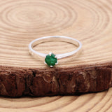 Emerald Sterling Silver Ring Natural Green Gemstone Solitaire Design For Women.