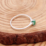 Emerald Sterling Silver Ring Natural Green Gemstone Solitaire Design For Women.