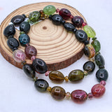 High Quality Certified 1  Line Natural Multi Tourmaline Oval Shaped Cabochon Cut Spiritual Healing Gemstone Beads Strand 925 Silver Necklace