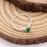 Emerald Sterling Silver Ring Natural Green Gemstone Solitaire Design For Women.