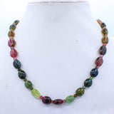 High Quality Certified 1  Line Natural Multi Tourmaline Oval Shaped Cabochon Cut Spiritual Healing Gemstone Beads Strand 925 Silver Necklace