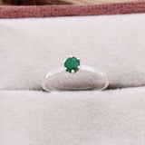 Emerald Sterling Silver Ring Natural Green Gemstone Solitaire Design For Women.
