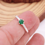 Emerald Sterling Silver Ring Natural Green Gemstone Solitaire Design For Women.