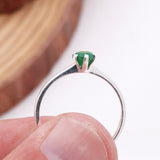 Emerald Sterling Silver Ring Natural Green Gemstone Solitaire Design For Women.