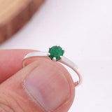 Emerald Sterling Silver Ring Natural Green Gemstone Solitaire Design For Women.