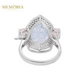 Natural Aquamarine, Opal Gemstone With Diamond 925 Sterling Silver Gold Plated Ring