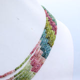 Certified 7 Line Natural Multi Tourmaline Round Faceted Spiritual Healing Gemstone Beads Strand Necklace