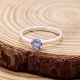 Tanzanite Sterling Silver Ring Natural Blue Violet Gemstone Solitaire Design