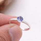 Tanzanite Sterling Silver Ring Natural Blue Violet Gemstone Solitaire Design
