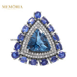 Natural Tanzanite, London Blue Topaz Gemstone With Diamond 925 Sterling Silver Ring