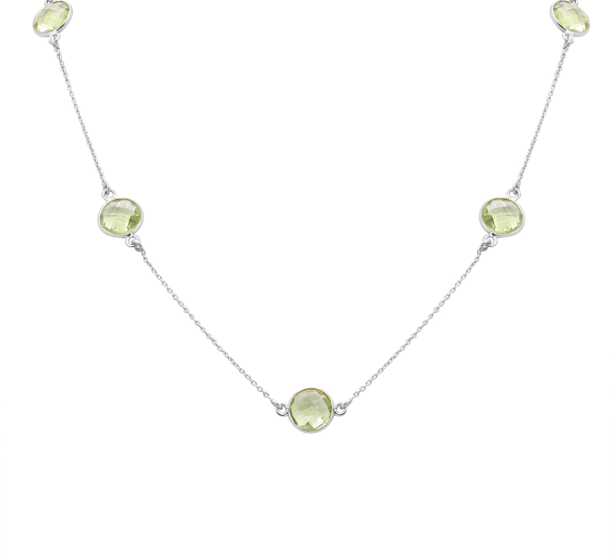 Natural Green Amethyst Gemstone 925 Sterling Silver Necklace