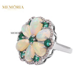 Natural Opal, Emerald Gemstone With Diamond 925 Sterling Silver Ring