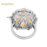 Natural Opal, Emerald Gemstone With Diamond 925 Sterling Silver Ring