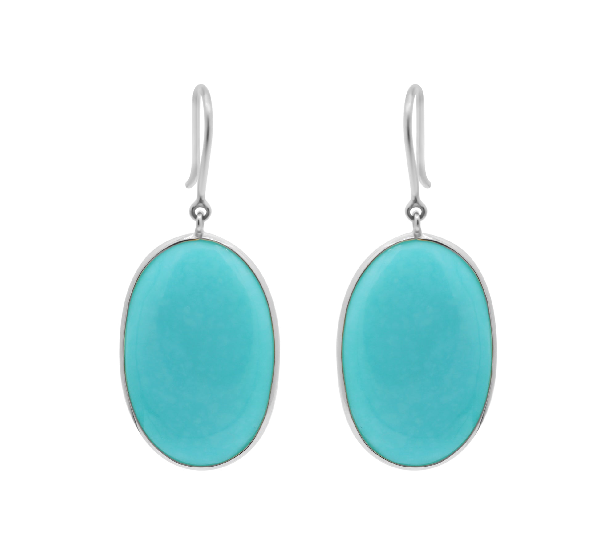 Natural Turquoise Gemstone 18k Gold Drop Oval Shaped Earring