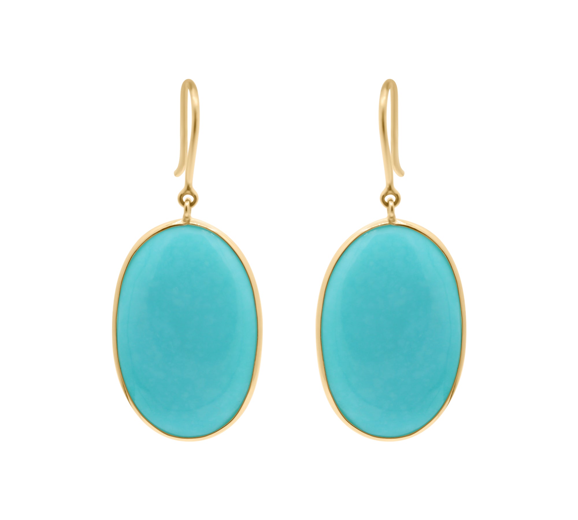 Natural Turquoise Gemstone 18k Gold Drop Oval Shaped Earring