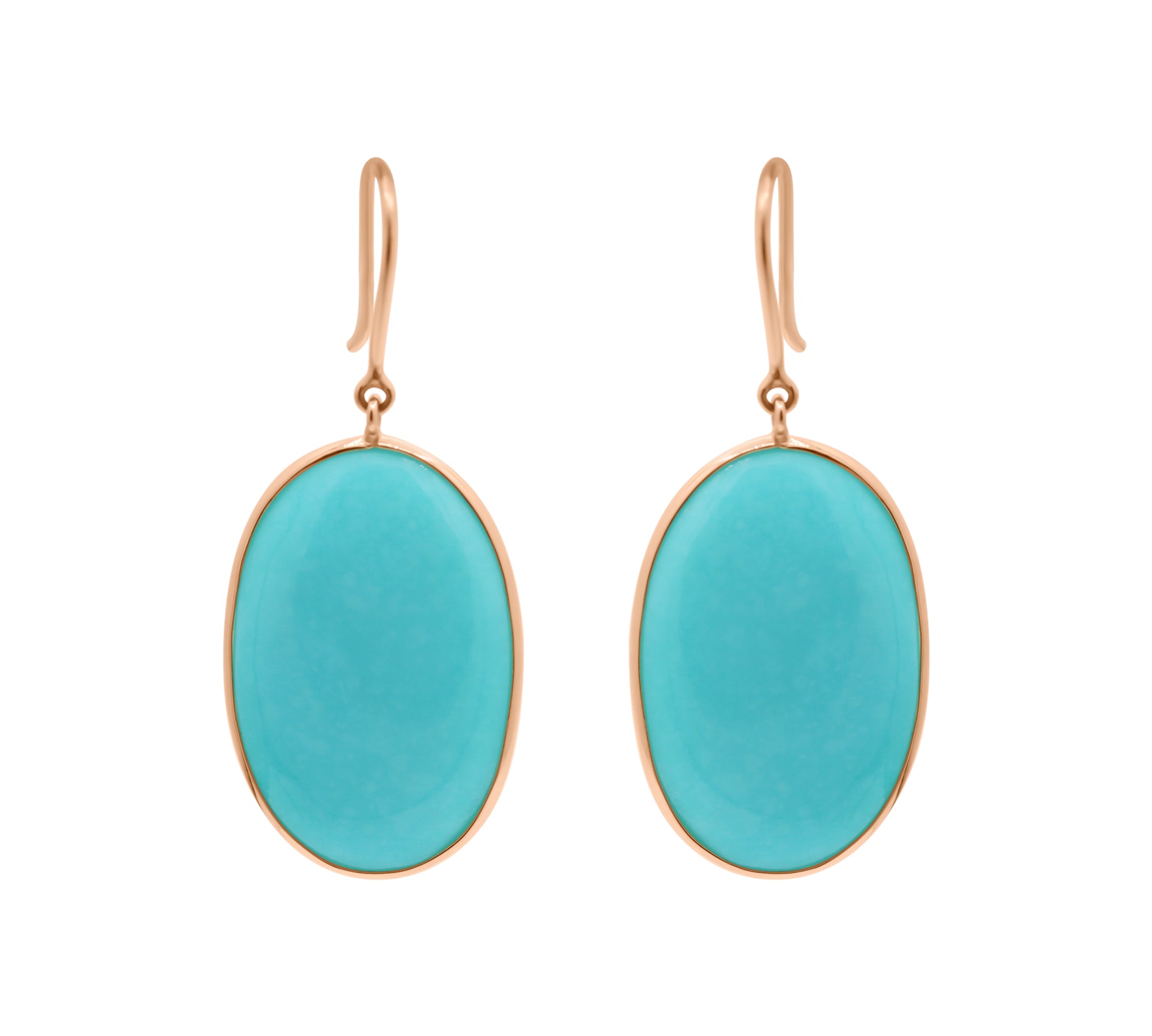 Natural Turquoise Gemstone 18k Gold Drop Oval Shaped Earring