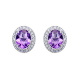 Natural Amethyst and CZ Stud Earring 925 Sterling Silver Earring Handmade Jewelry.