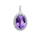 Natural Amethyst and CZ Halo Pendant 925 Sterling Silver Pendant Handmade Jewelry.