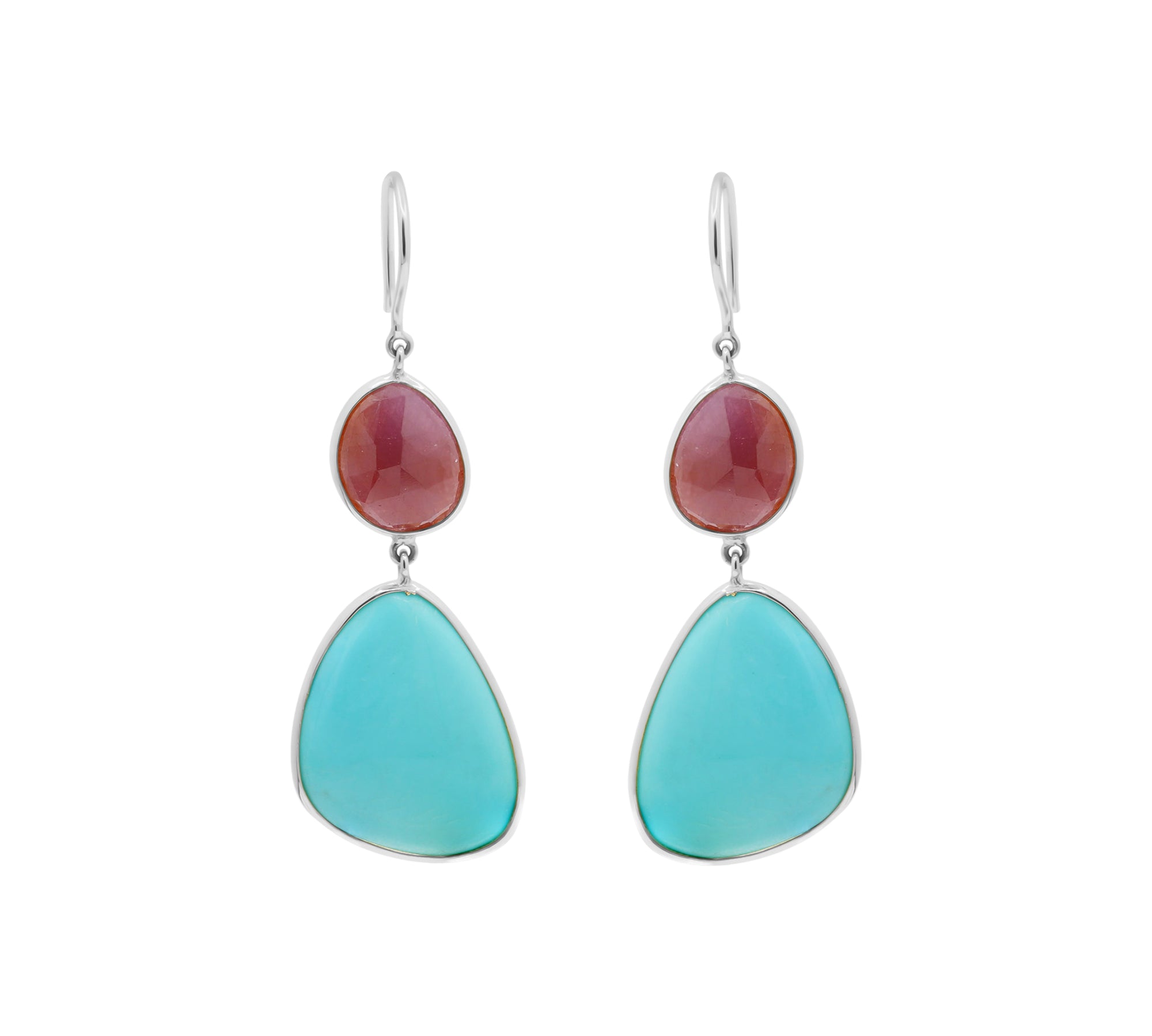 Natural Ruby and Turquoise Gemstone 18k Gold Drop Earring