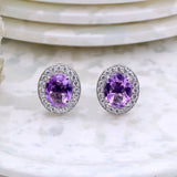 Natural Amethyst and CZ Stud Earring 925 Sterling Silver Earring Handmade Jewelry.