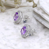 Natural Amethyst and CZ Stud Earring 925 Sterling Silver Earring Handmade Jewelry.