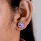 Natural Amethyst and CZ Stud Earring 925 Sterling Silver Earring Handmade Jewelry.