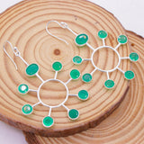 Natural Green Onyx Sterling Silver Sunburst Earrings Handmade Statement Dangle Earrings