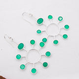 Natural Green Onyx Sterling Silver Sunburst Earrings Handmade Statement Dangle Earrings