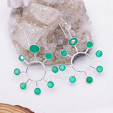 Natural Green Onyx Sterling Silver Sunburst Earrings Handmade Statement Dangle Earrings